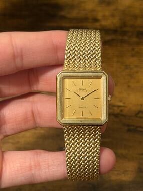 Seiko Lassale Quartz Gold Tone Rectangular Watch Mesh Bracelet